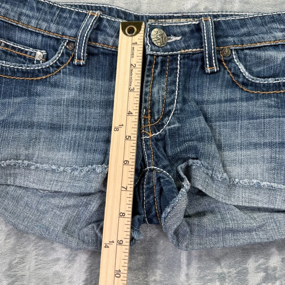 BKE Stella Womens Denim Jean Shorts Size 26 Blue Low Rise Frayed Hem